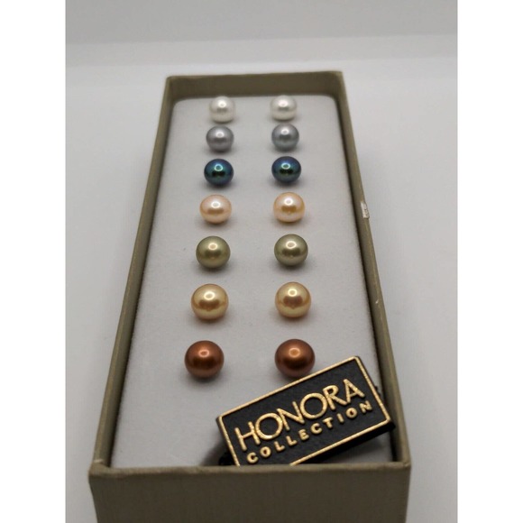 Honora Collection Freshwater Pearl Multi-color Set Of 7 Pair Button Stud... - Picture 13 of 16